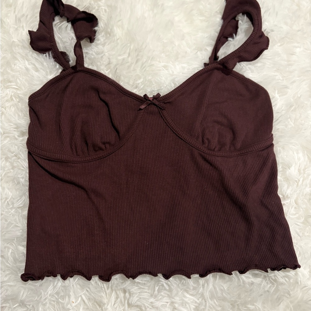 Garage Deep Purple Ruffle Strap Crop Top - Picture 2 of 3